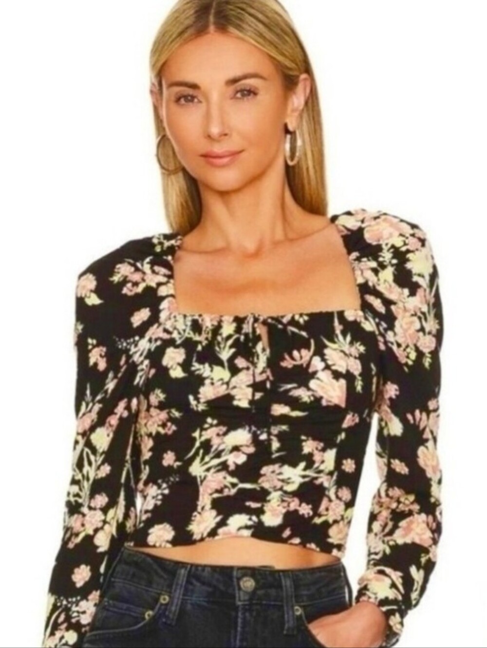 NWT Free People Hilary Printed Black Combo Top